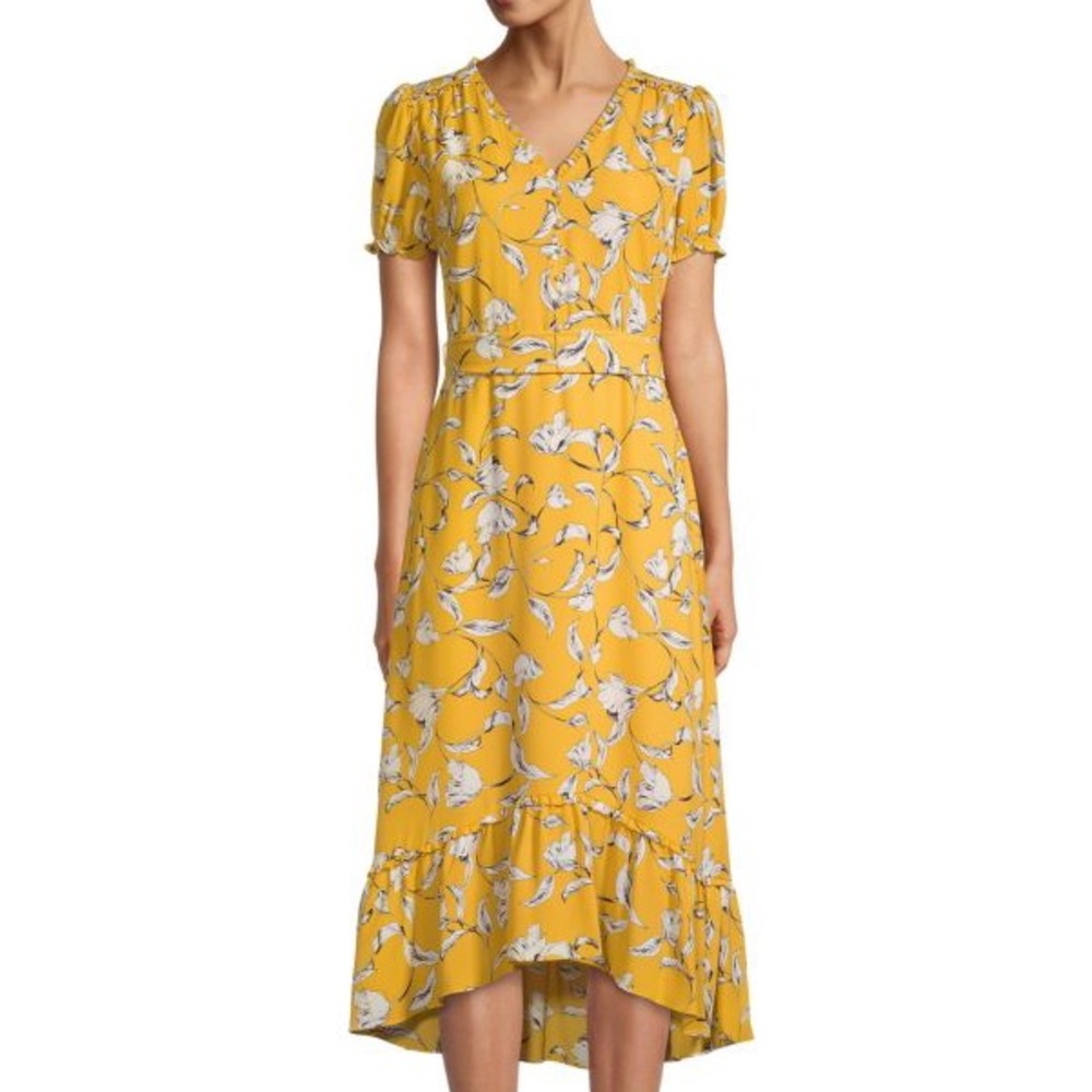 Karl Lagerfeld Yellow Floral Tiered Dress Size 8 NWT